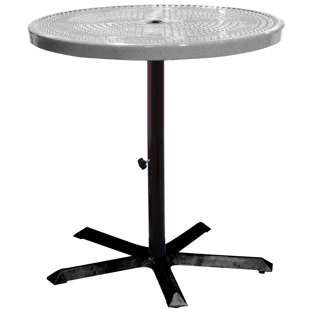 36" Round Bar Height Pedestal Table, Perforated Metal, Portable, 40"H, Granite