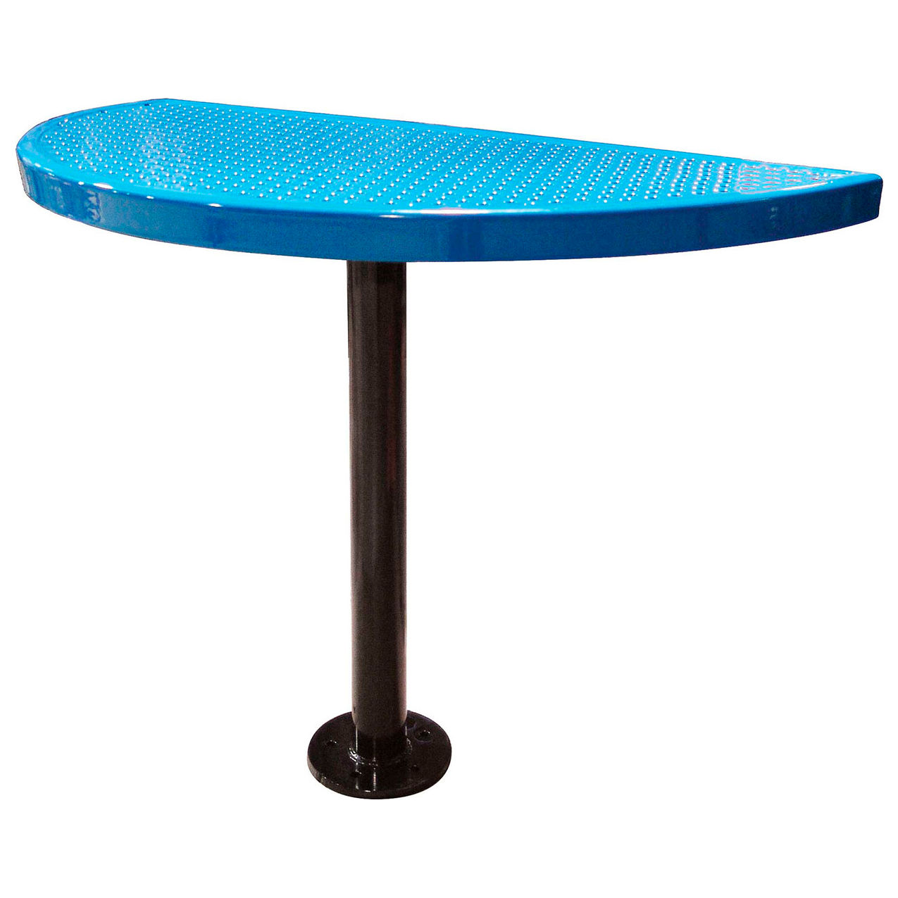 Semi-Circle Cafe Pedestal Table, Perforated Metal, Portable, 30"H, Blue