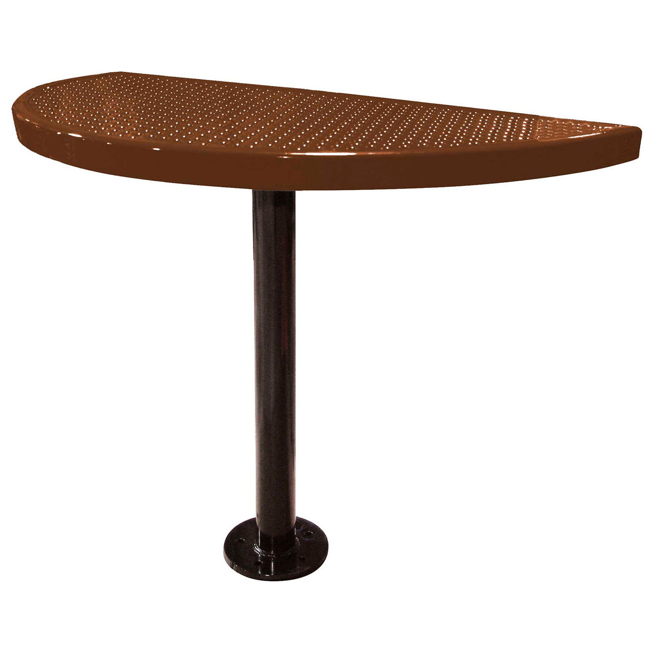 Semi-Circle Cafe Pedestal Table, Perforated Metal, Portable, 30"H, Brown