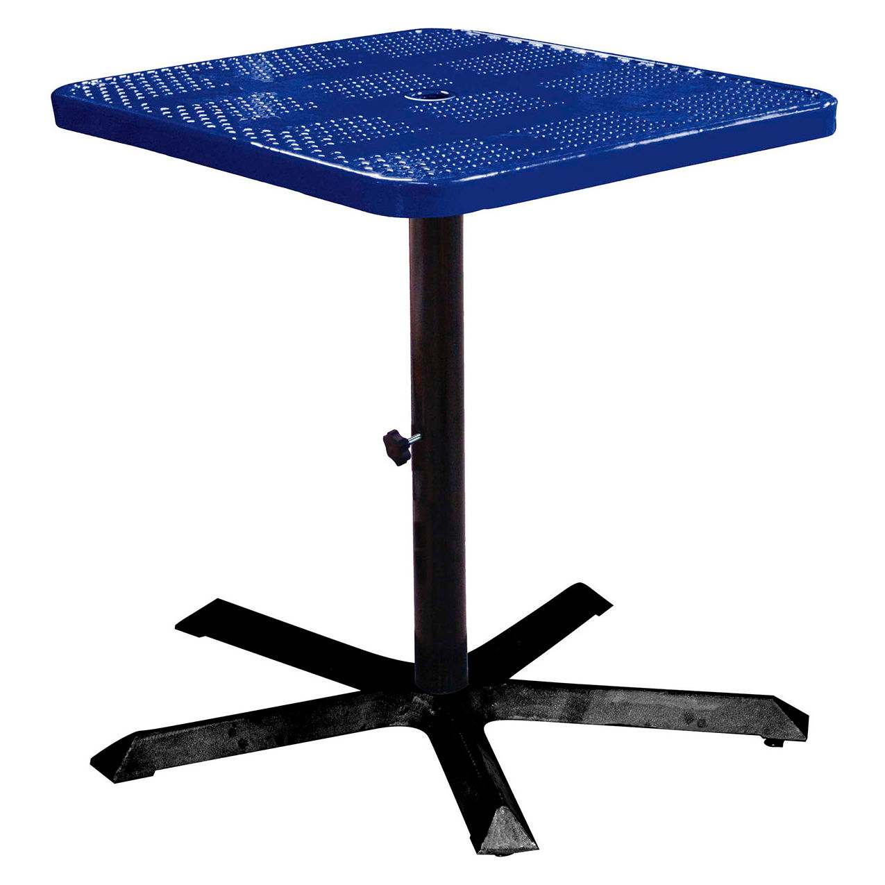 36" Square Bar Height Pedestal Table, Perforated Metal Portable, 40"H, Navy