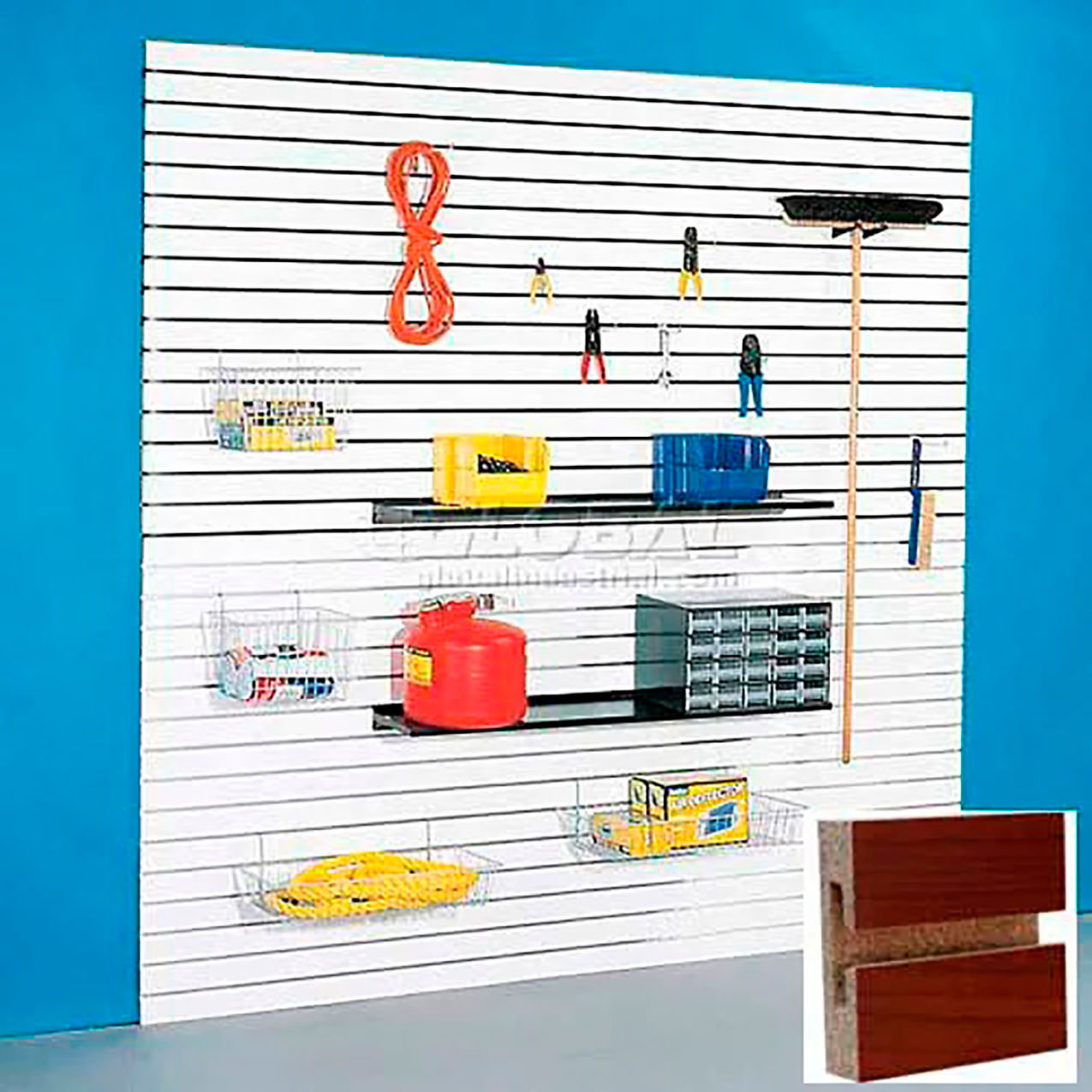 Slatwall Panel without Inserts, 48"W x 48"H, Cherry Laminate, Pack of 4