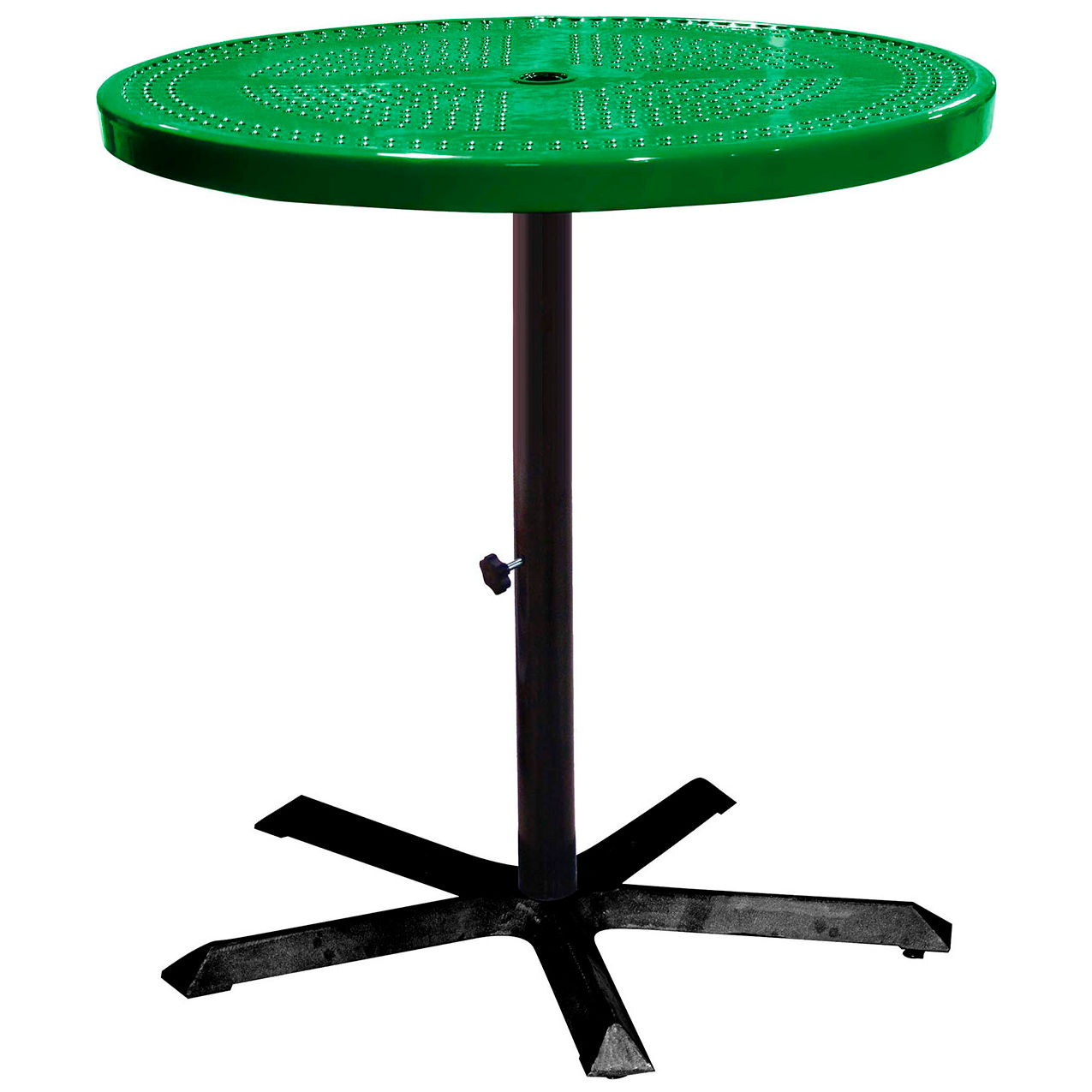 36" Round Bar Height Pedestal Table, Perforated Metal, Portable, 40"H, Green