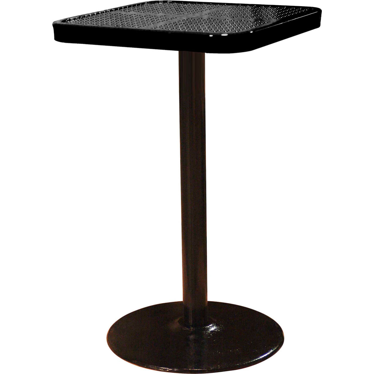 24" Square Bar Height Pedestal Table, Perforated Metal Portable, 40"H, Black