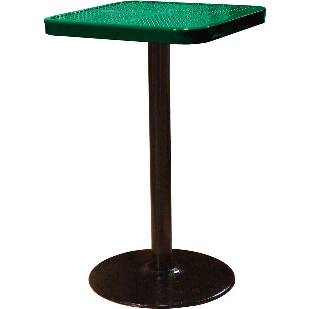 24" Square Bar Height Pedestal Table, Perf. Metal Portable, 40"H, Black Green