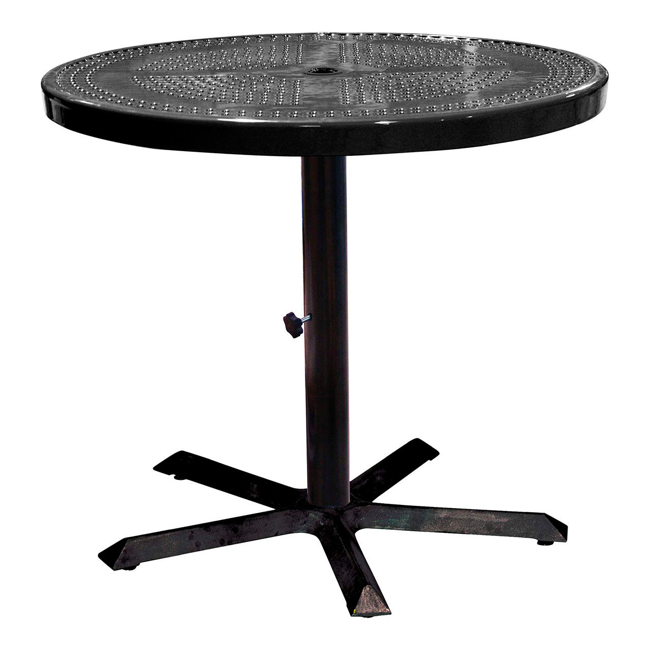 36" Round Pedestal Table, Perforated Metal, Portable, 30"H, Black