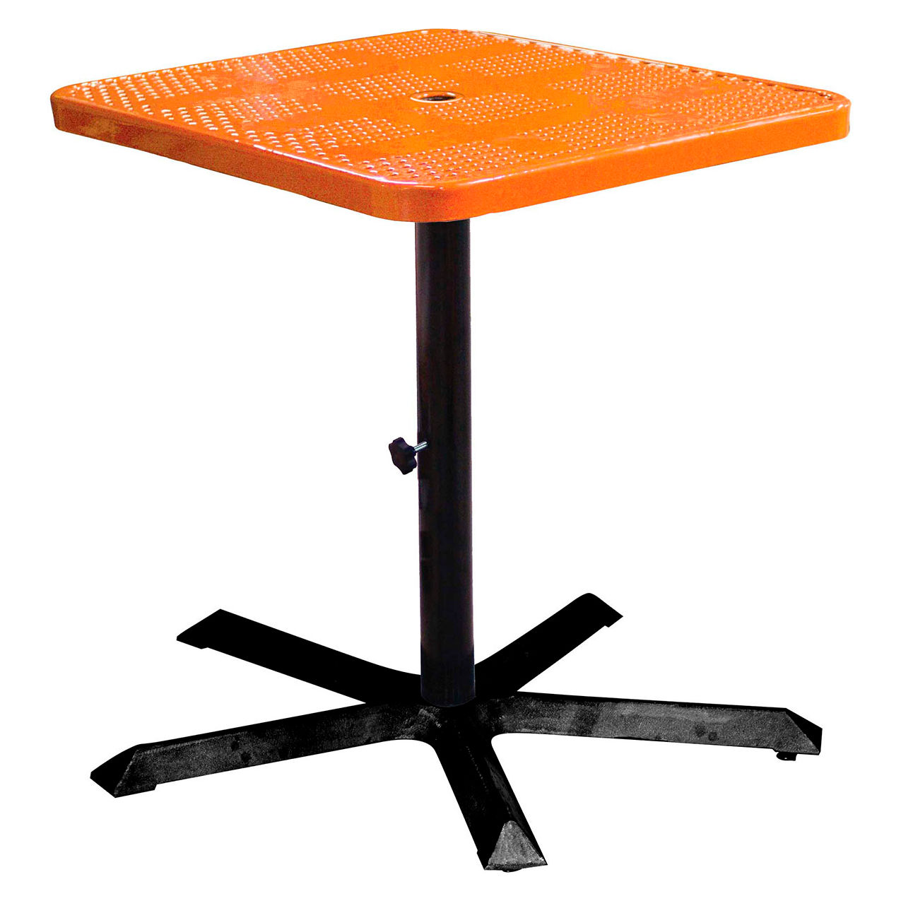 36" Square Bar Height Pedestal Table, Perforated Metal Portable, 40"H, Orange