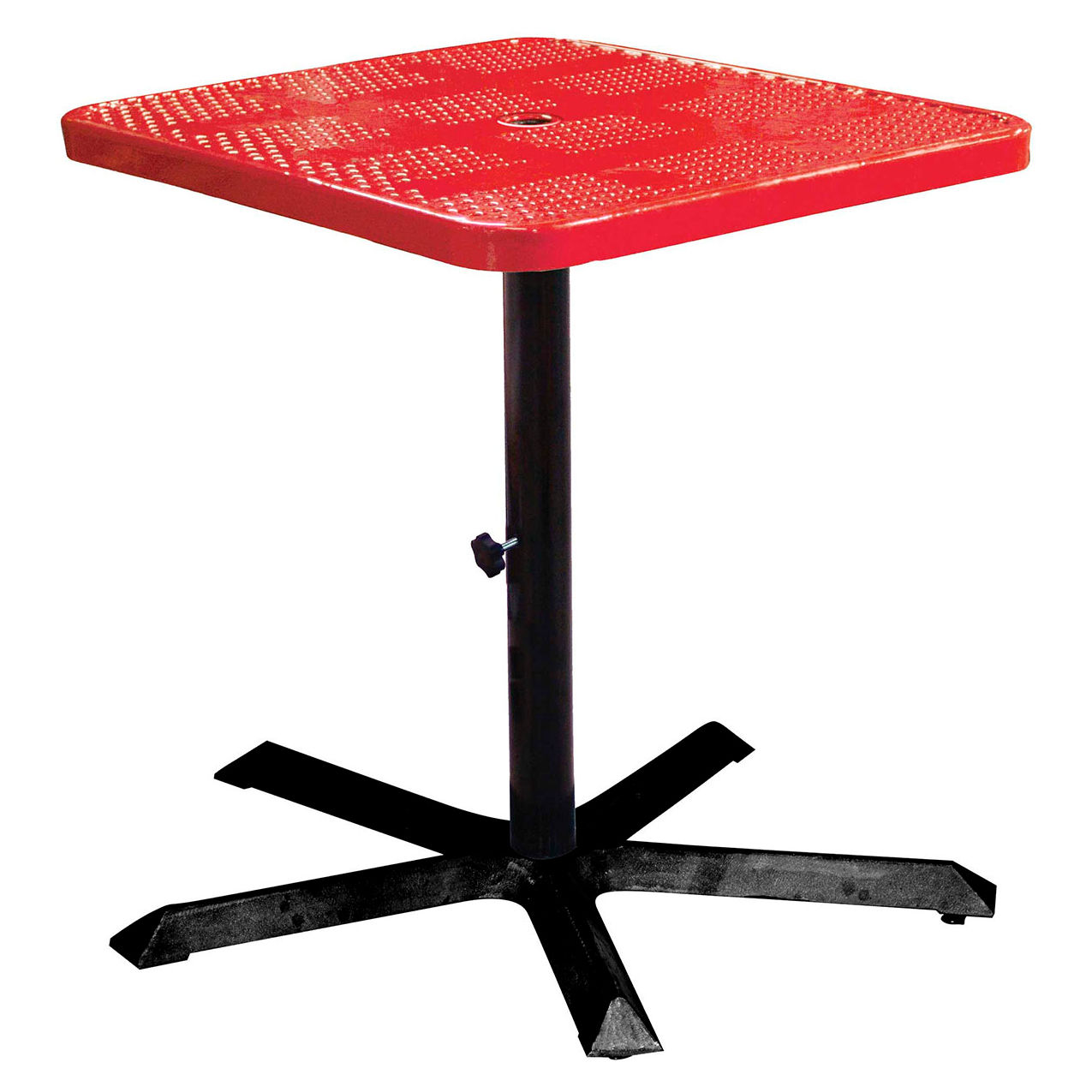 36" Square Bar Height Pedestal Table, Perforated Metal Portable, 40"H, Red