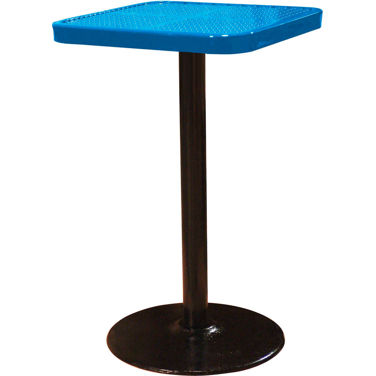 24" Square Bar Height Pedestal Table, Perforated Metal Portable, 40"H, Blue
