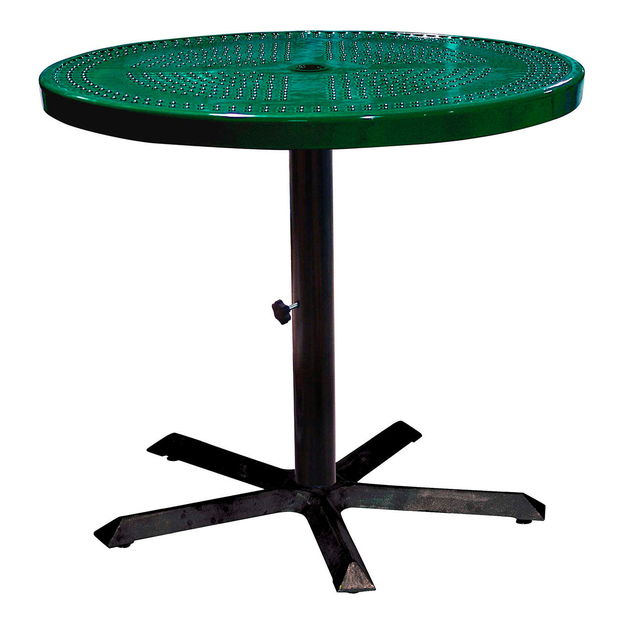 36" Round Pedestal Table, Perforated Metal, Portable, 30"H, Black Green