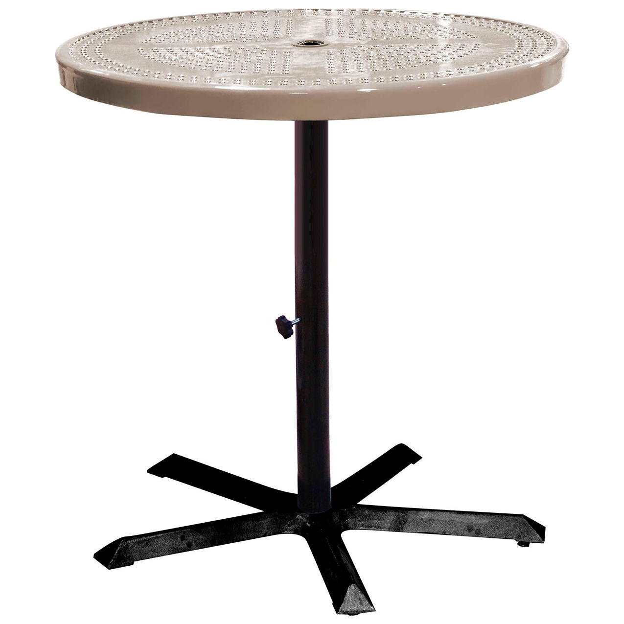 36" Round Bar Height Pedestal Table, Perforated Metal, Portable, 40"H, Beige