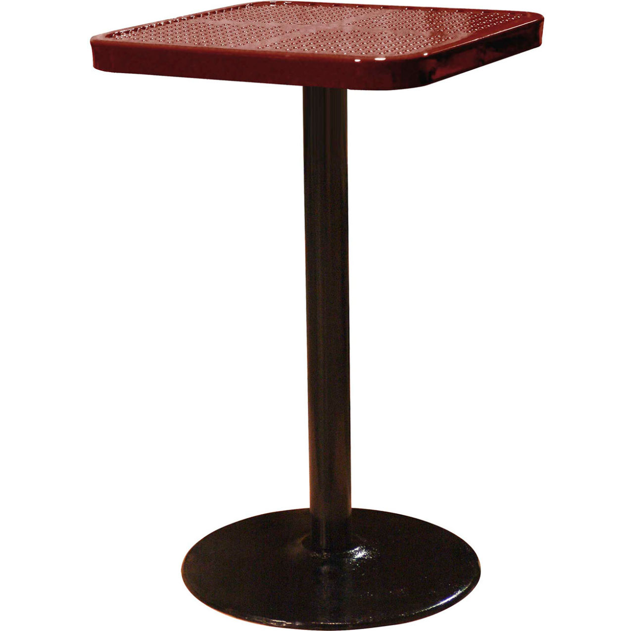 24" Square Bar Height Pedestal Table, Perforated Metal Portable, 40"H, Brown