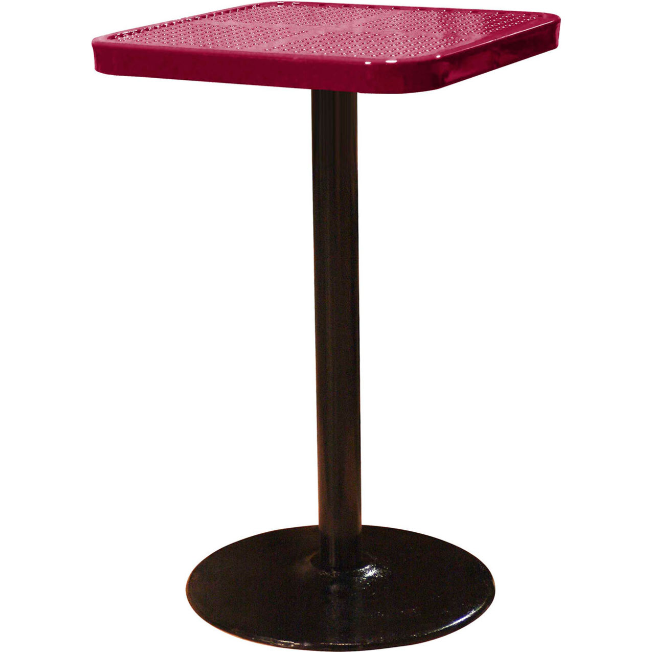 24" Square Bar Height Pedestal Table, Perforated Metal, 40"H, Burgundy