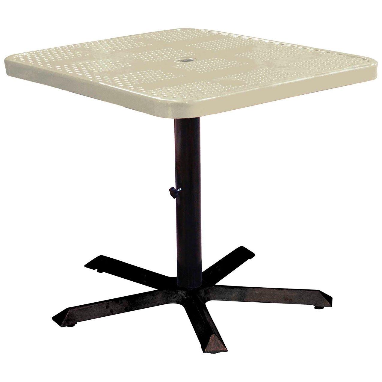 36" Square Pedestal Table, Perforated Metal Portable, 30"H, Beige
