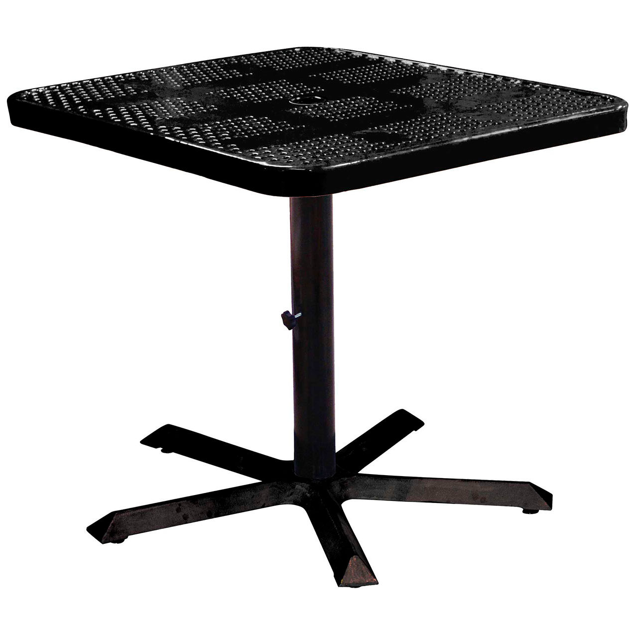 36" Square Pedestal Table, Perforated Metal Portable, 30"H, Black