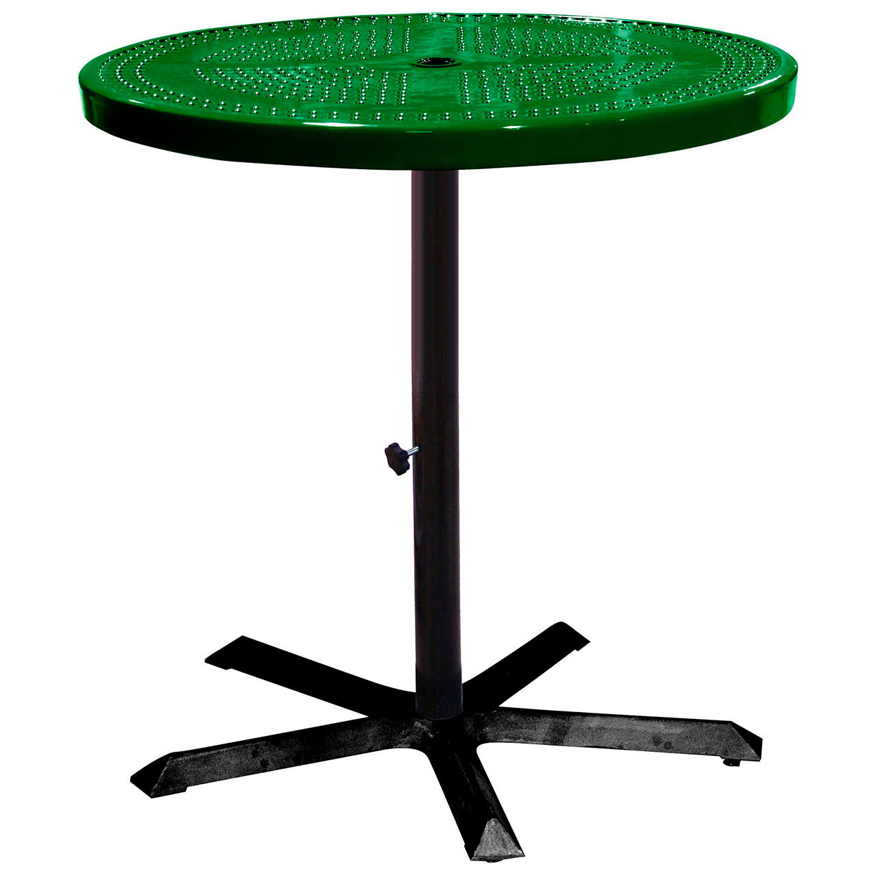 36" Round Bar Height Pedestal Table, Perf. Metal, Portable, 40"H, Black Green