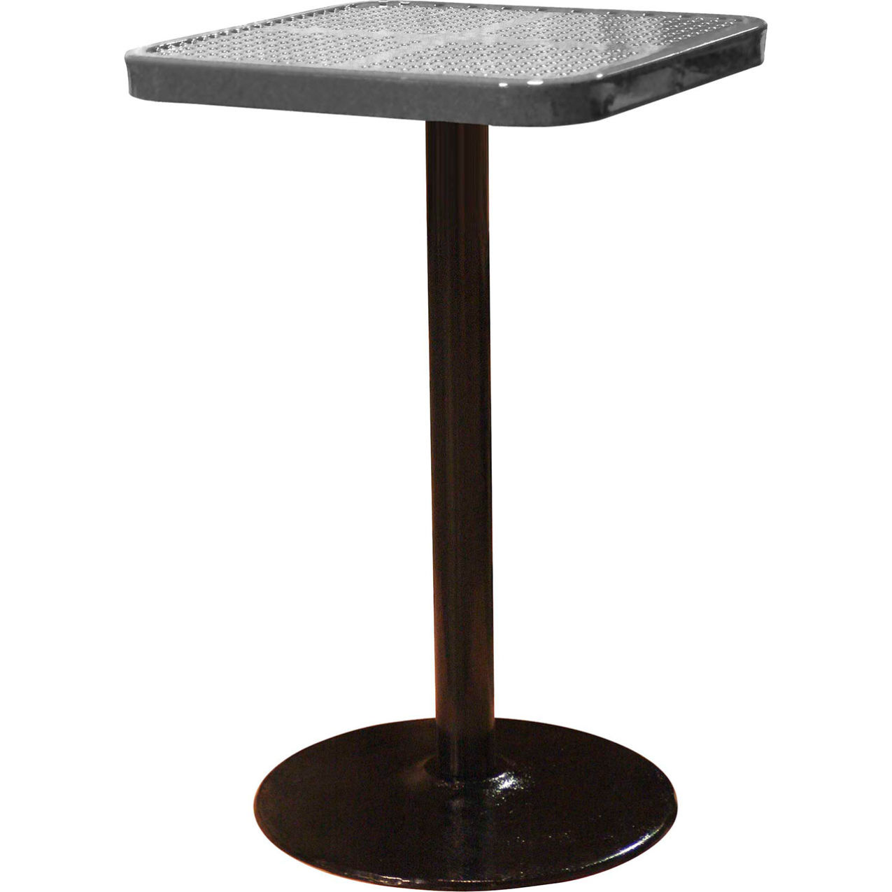 24" Square Bar Height Pedestal Table, Perforated Metal Portable, 40"H, Gray