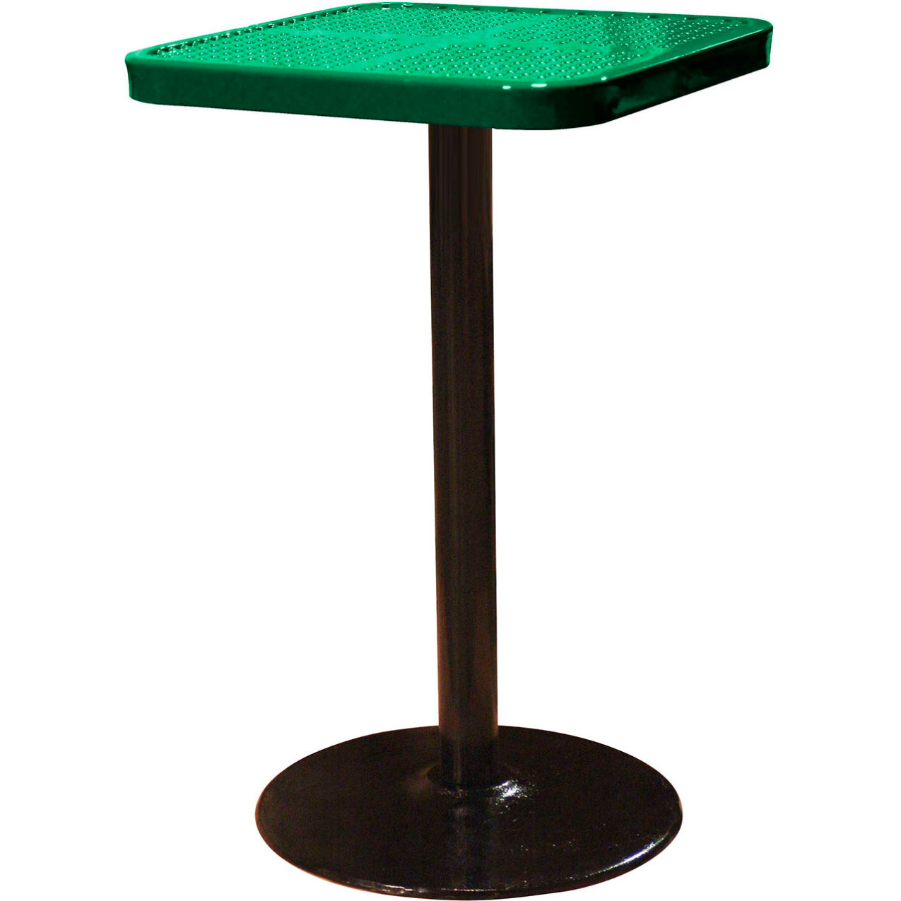 24" Square Bar Height Pedestal Table, Perforated Metal Portable, 40"H, Green