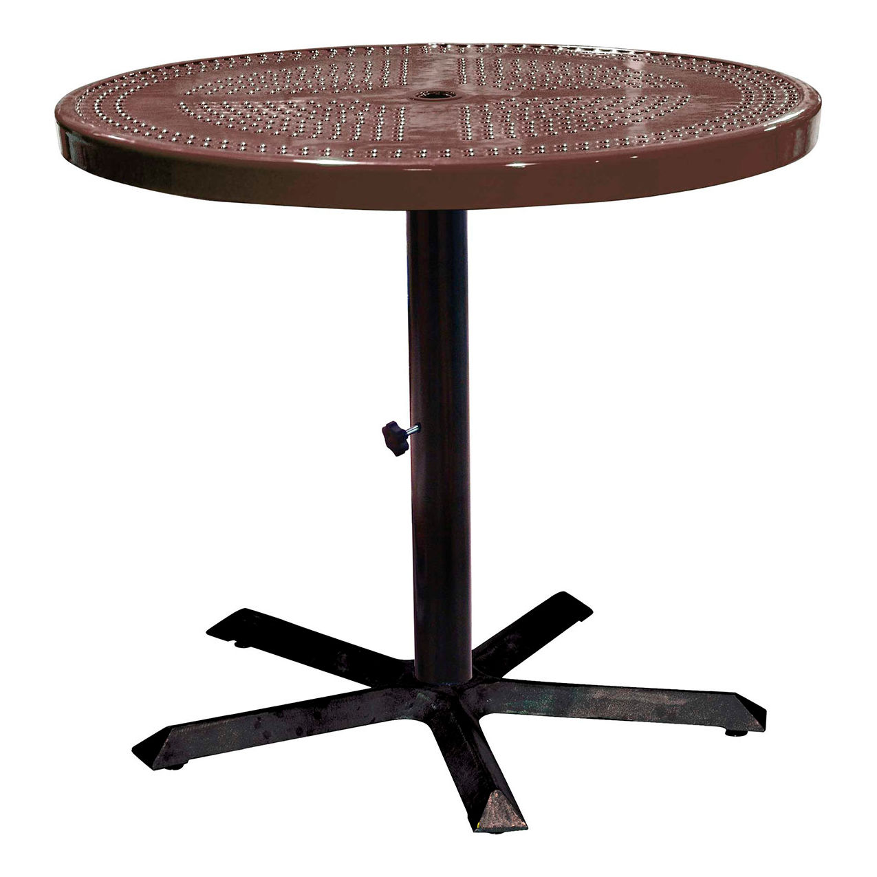 36" Round Pedestal Table, Perforated Metal, Portable, 30"H, Brown