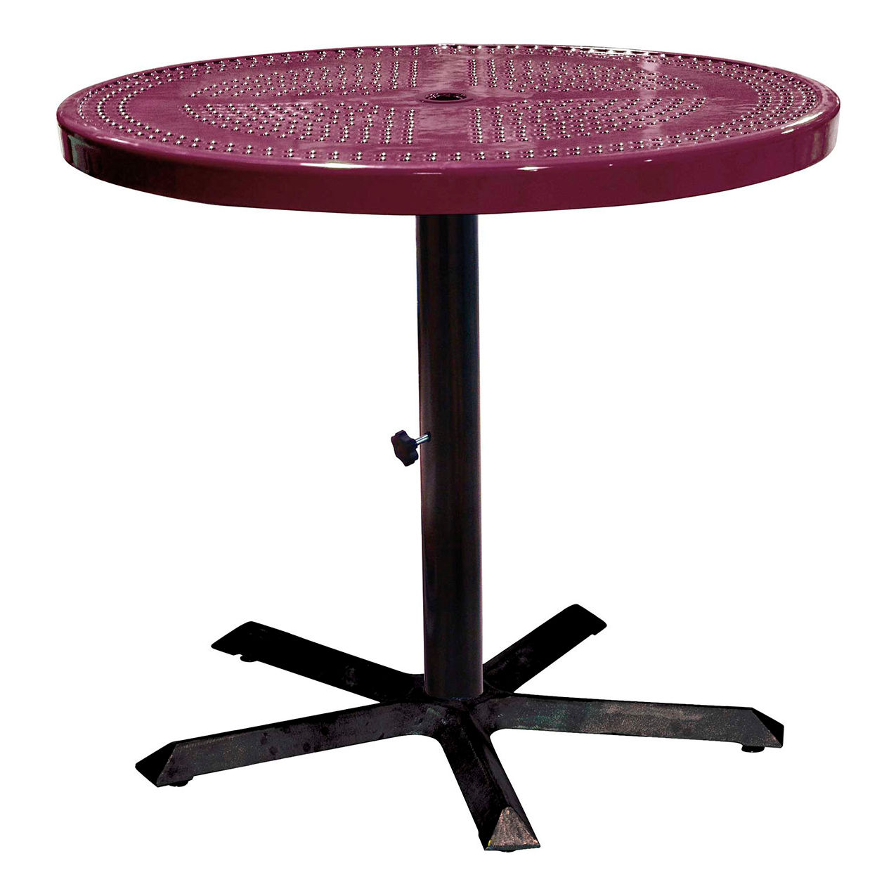 36" Round Pedestal Table, Perforated Metal, Portable, 30"H, Burgundy