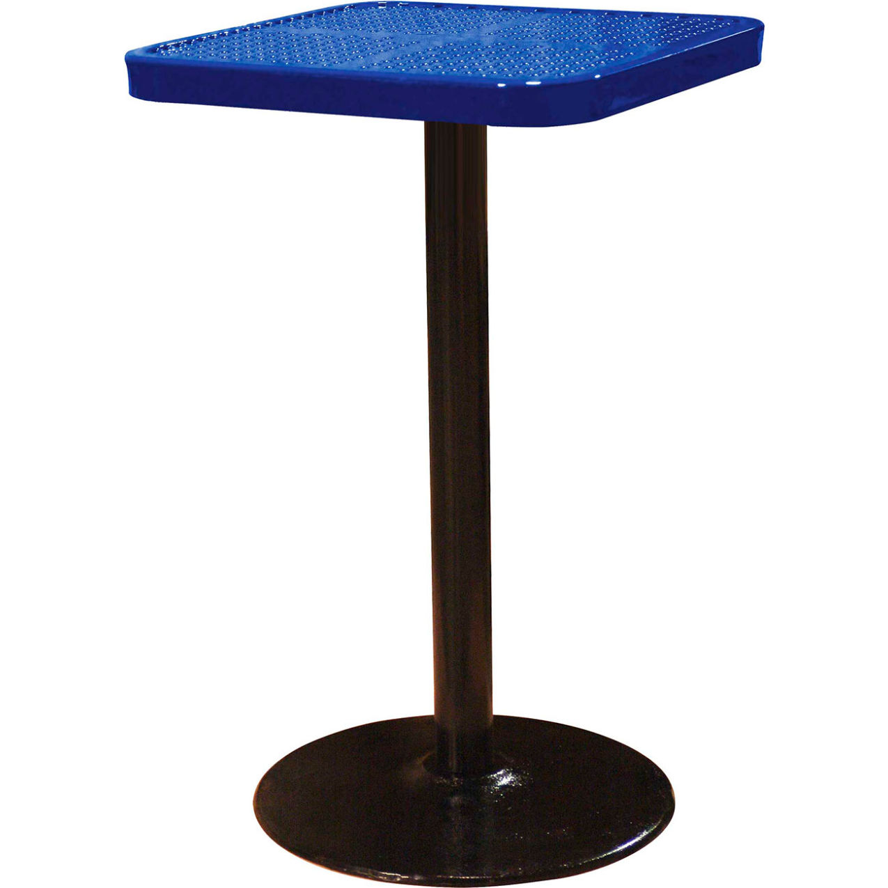 24" Square Bar Height Pedestal Table, Perforated Metal Portable, 40"H, Navy