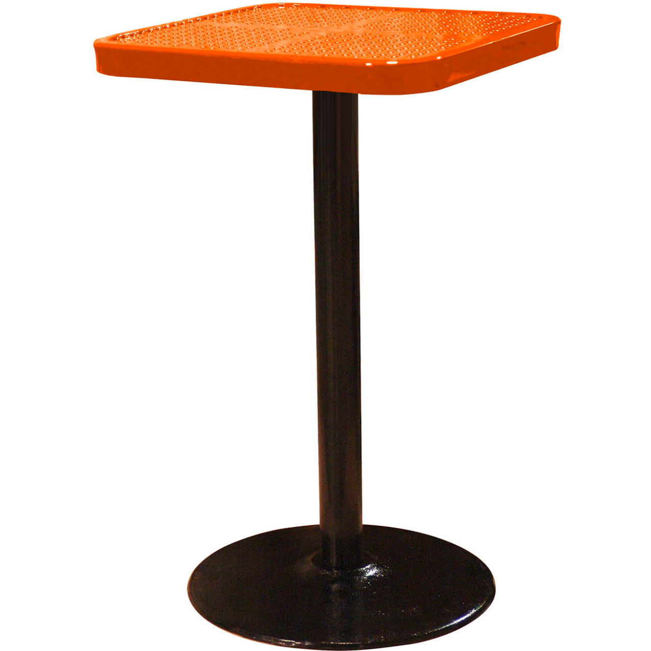 24" Square Bar Height Pedestal Table, Perforated Metal Portable, 40"H, Orange
