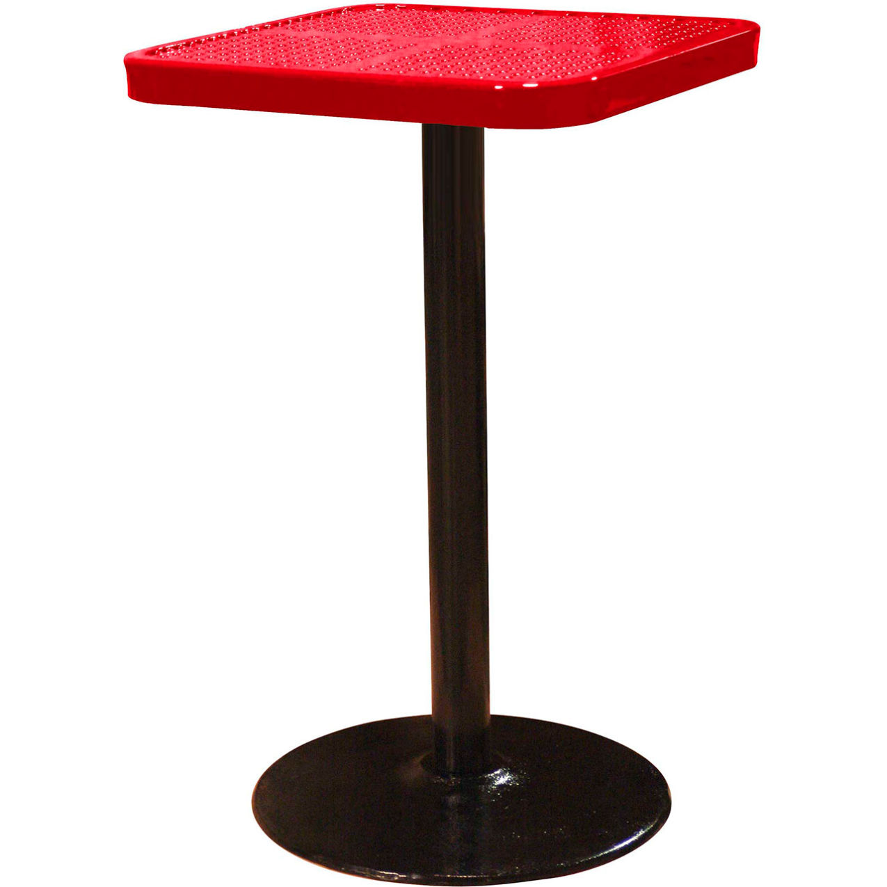 24" Square Bar Height Pedestal Table, Perforated Metal Portable, 40"H, Red