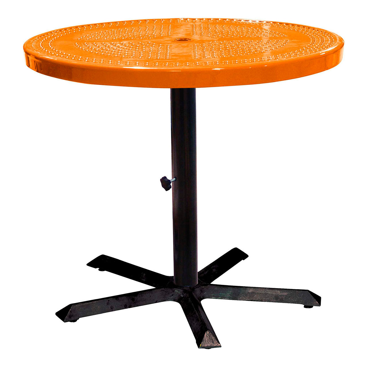 36" Round Pedestal Table, Perforated Metal, Portable, 30"H, Orange