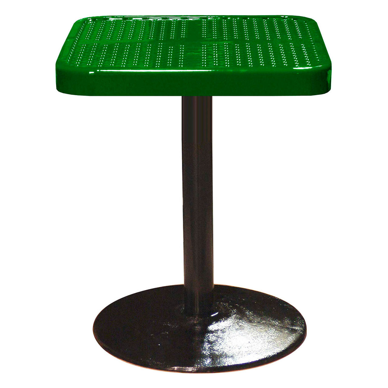 24" Square Pedestal Table, Perforated Metal Portable, 30"H, Green