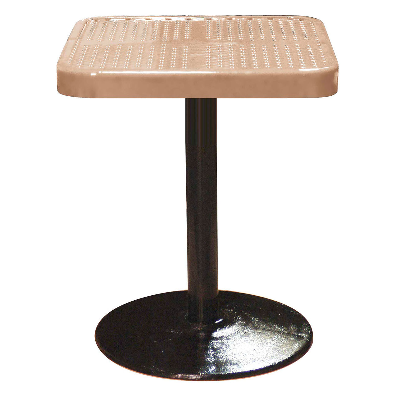24" Square Pedestal Table, Perforated Metal Portable, 30"H, Beige