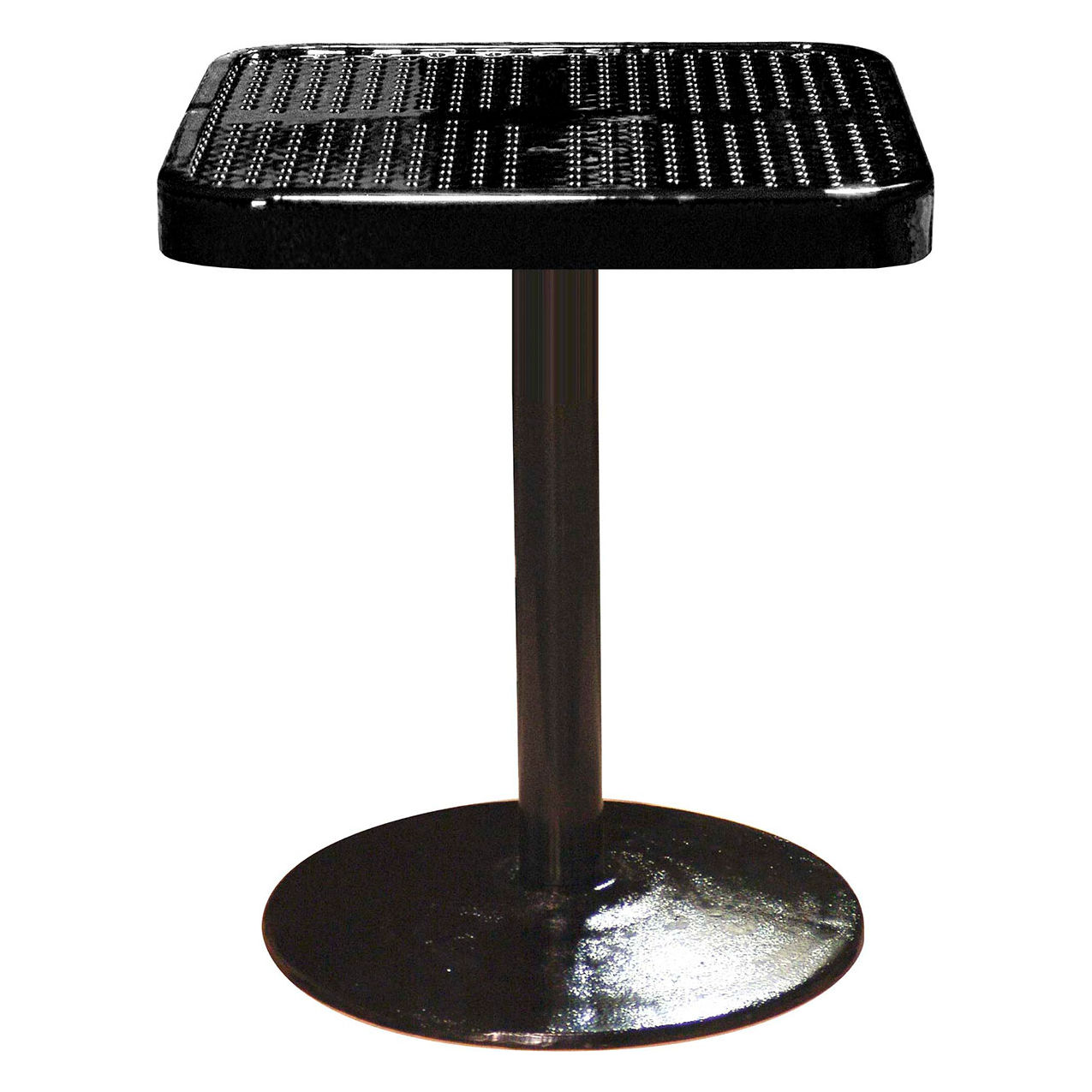 24" Square Pedestal Table, Perforated Metal Portable, 30"H, Black