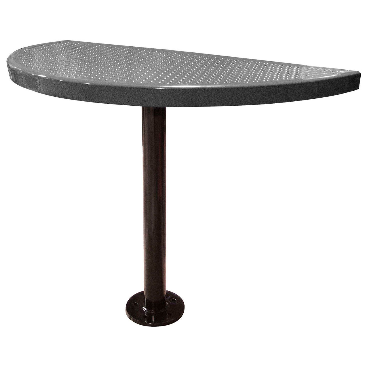 Semi-Circle Cafe Pedestal Table, Perforated Metal, Portable, 30"H, Granite