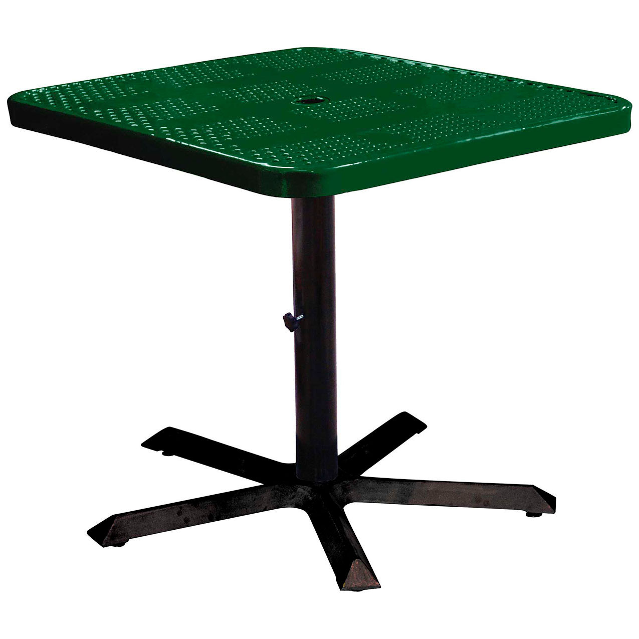 36" Square Pedestal Table, Perforated Metal Portable, 30"H, Black Green