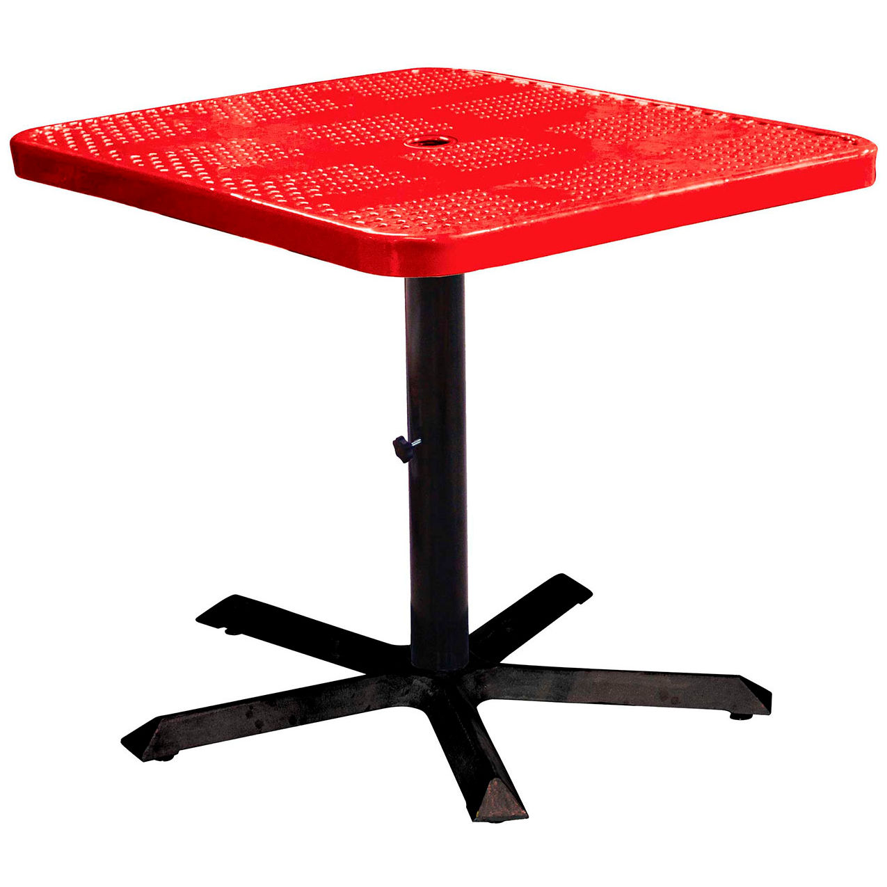 36" Square Pedestal Table, Perforated Metal Portable, 30"H, Red