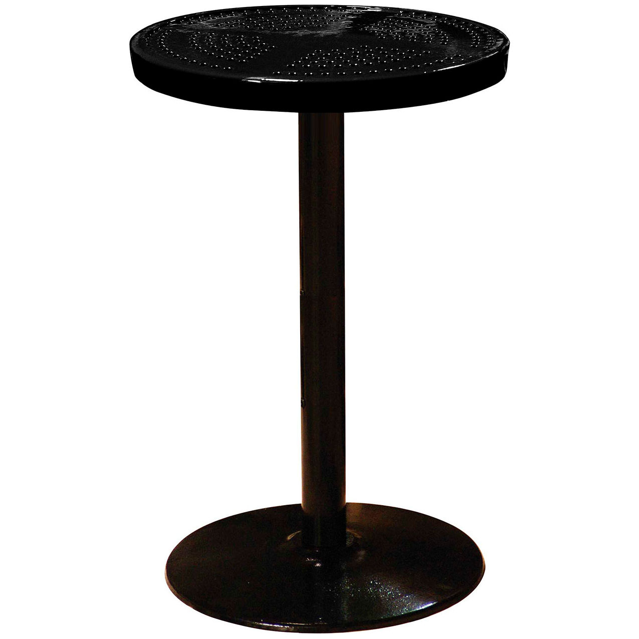 24" Round Bar Height Pedestal Table, Perforated Metal, Portable, 40"H, Black