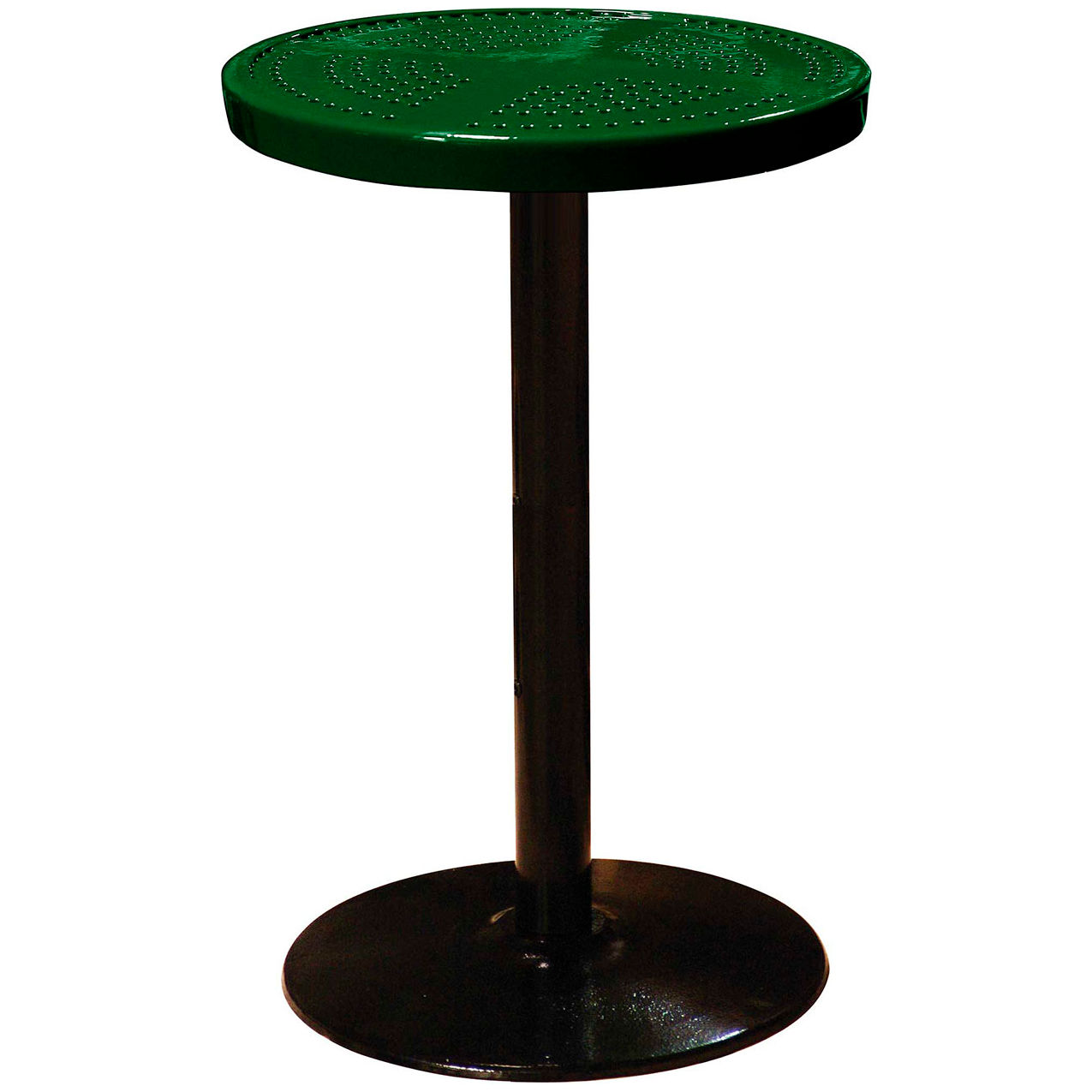24" Round Bar Height Pedestal Table, Perf. Metal, Portable, 40"H, Black Green