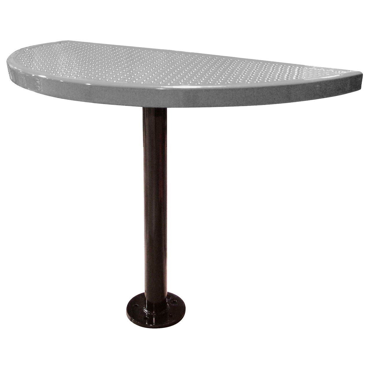 Semi-Circle Cafe Pedestal Table, Perforated Metal, Portable, 30"H, Gray