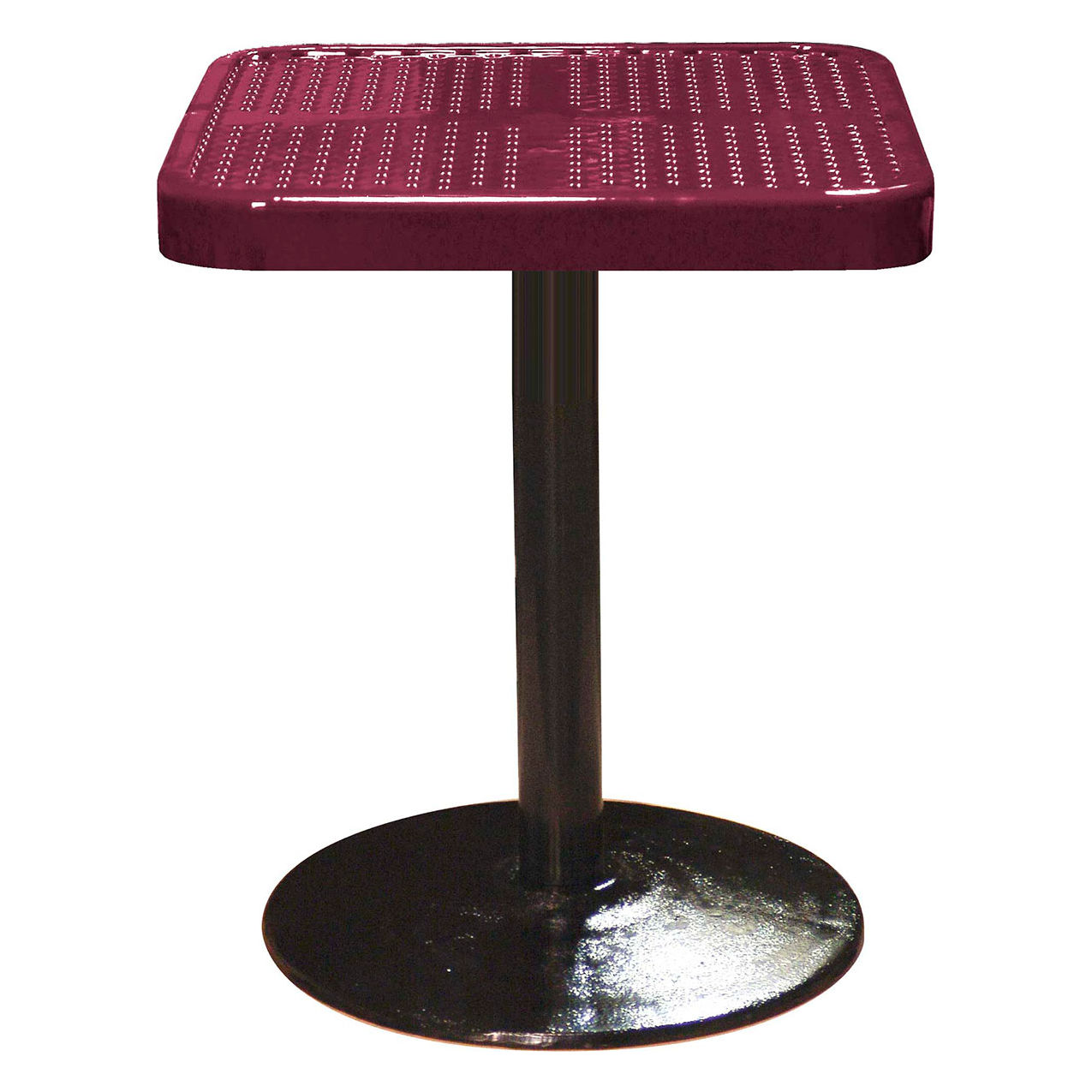 24" Square Pedestal Table, Perforated Metal Portable, 30"H, Burgundy