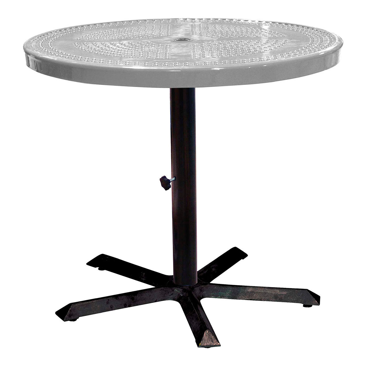 36" Round Pedestal Table, Perforated Metal, Portable, 30"H, Gray
