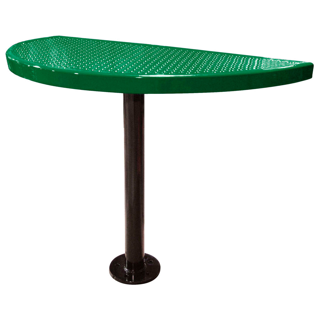 Semi-Circle Cafe Pedestal Table, Perforated Metal, Portable, 30"H, Green