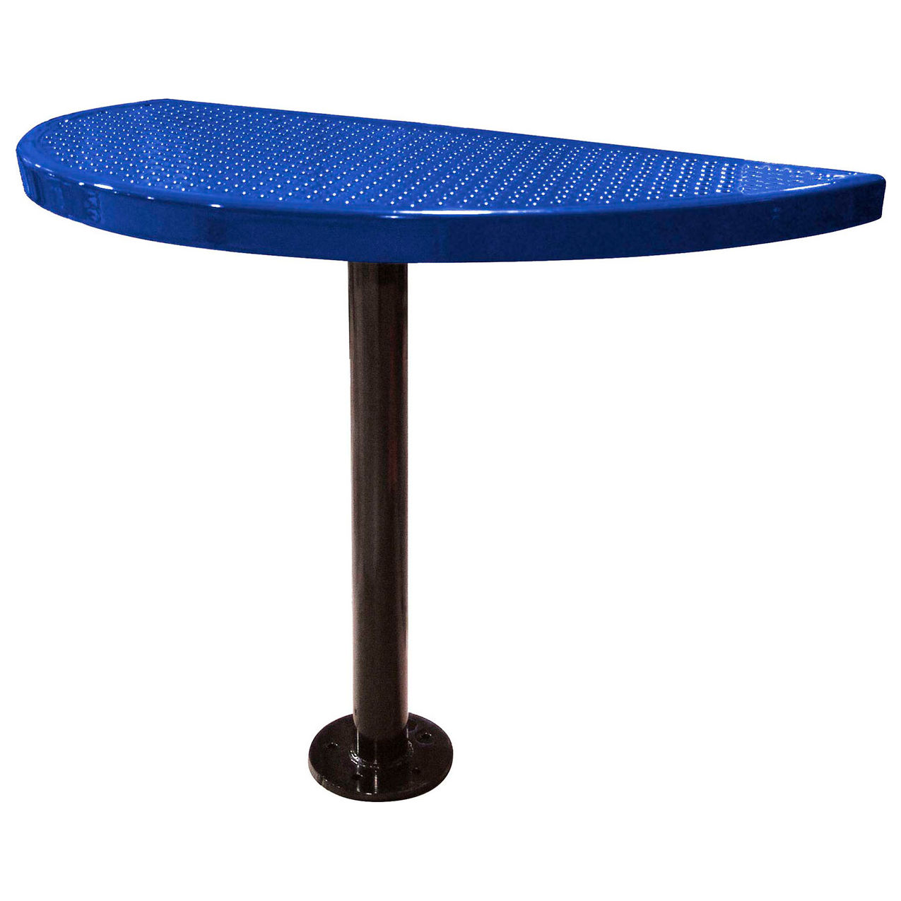 Semi-Circle Cafe Pedestal Table, Perforated Metal, Portable, 30"H, Navy