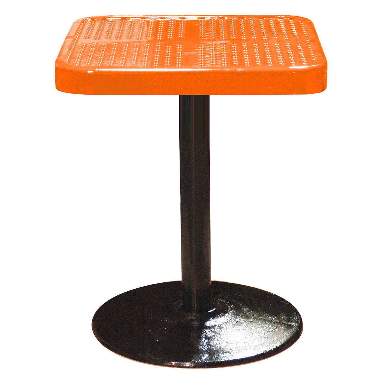 24" Square Pedestal Table, Perforated Metal Portable, 30"H, Orange