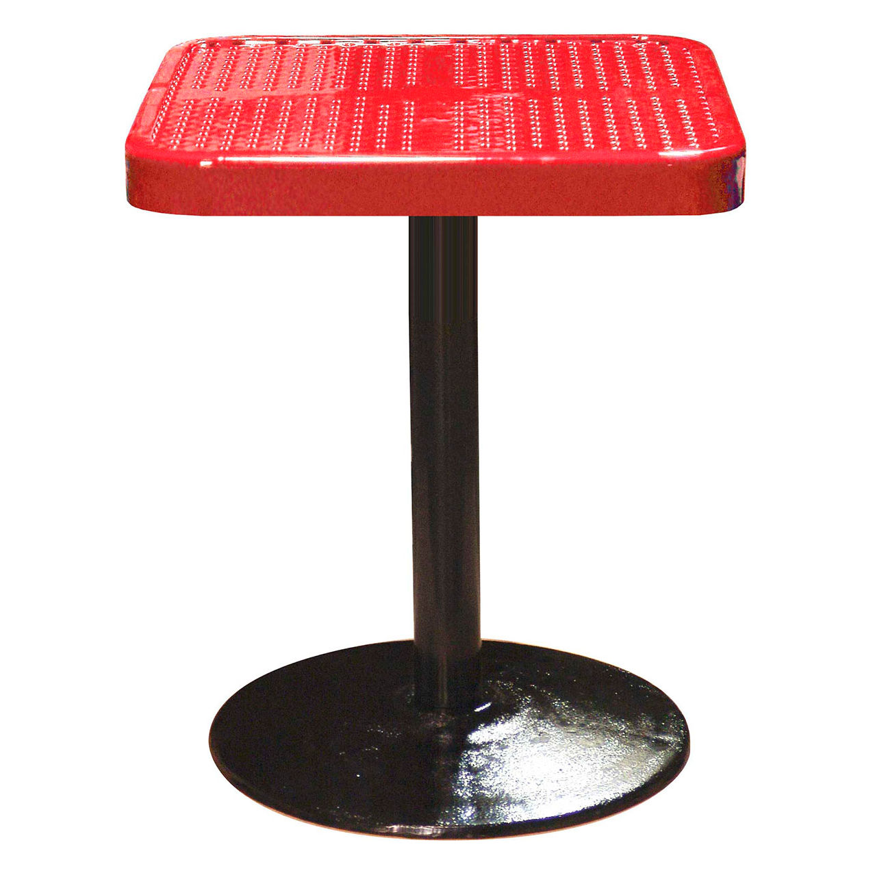 24" Square Pedestal Table, Perforated Metal Portable, 30"H, Red