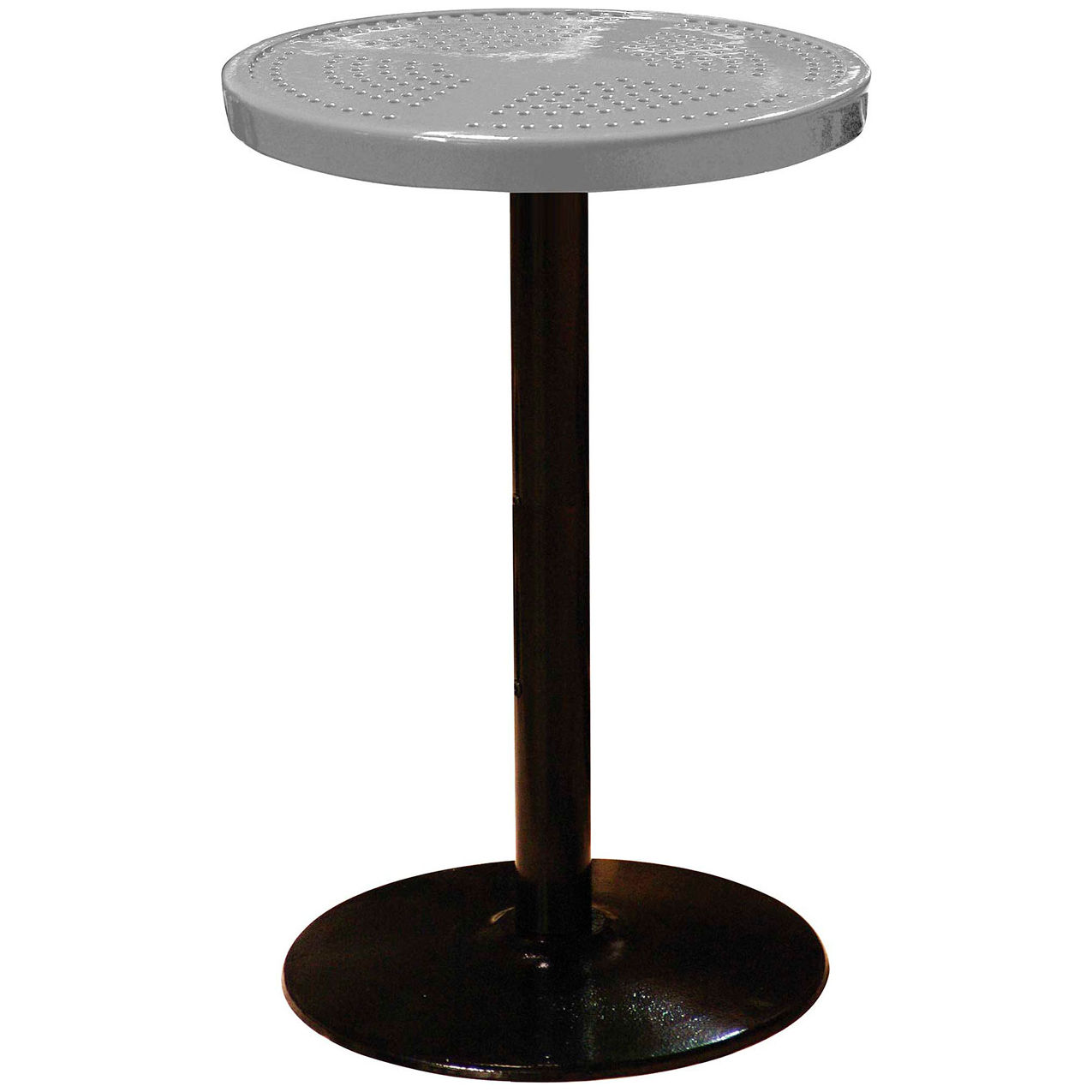 24" Round Bar Height Pedestal Table, Perforated Metal, Portable, 40"H, Gray