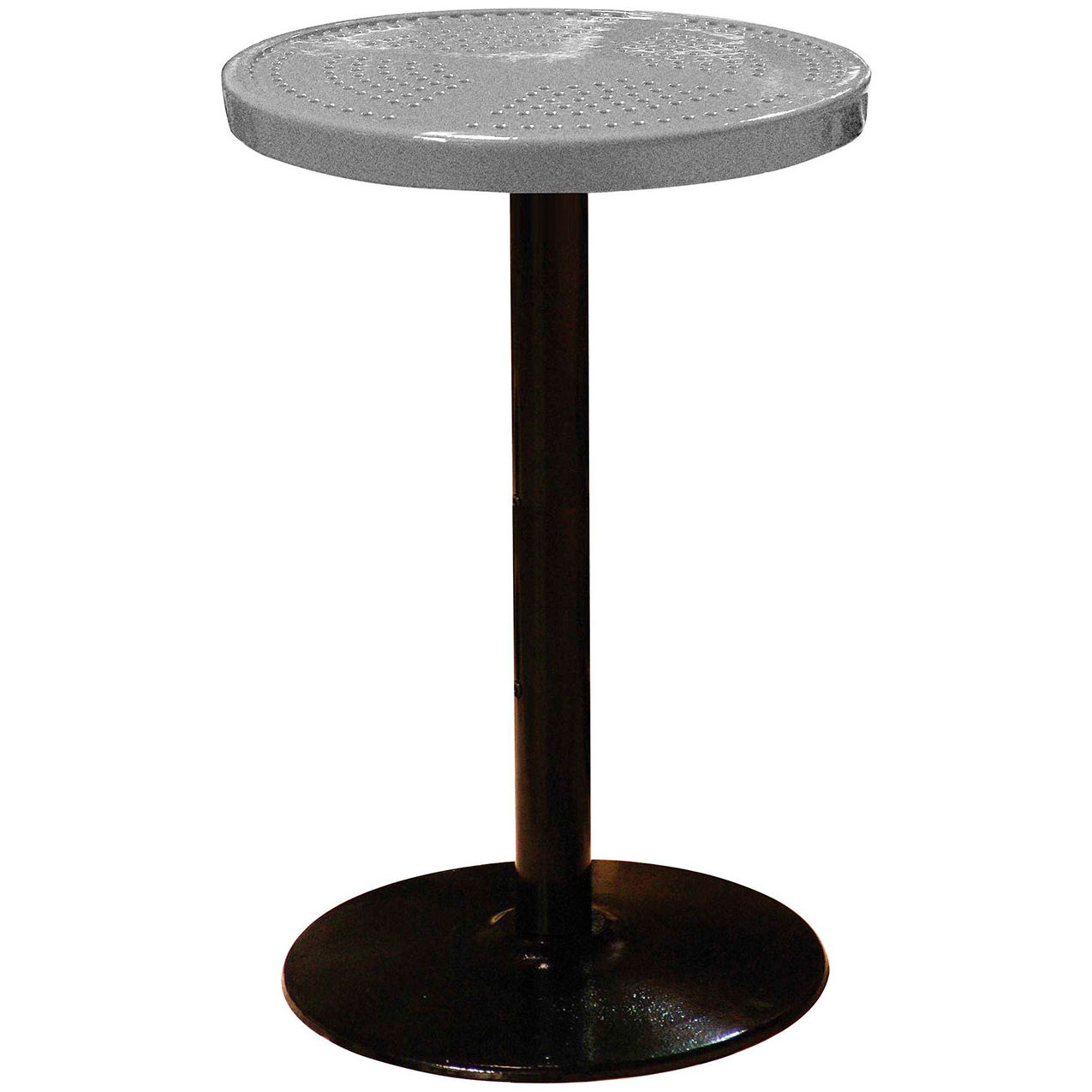 24" Round Bar Height Pedestal Table, Perforated Metal, Portable, 40"H, Granite