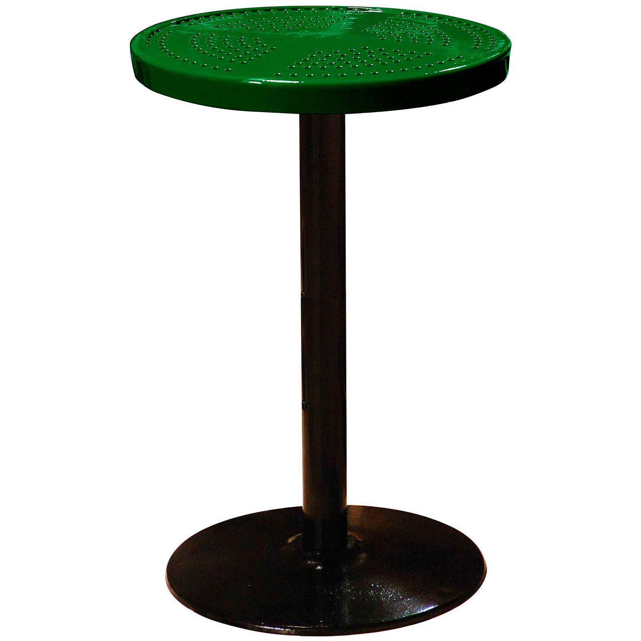 24" Round Bar Height Pedestal Table, Perforated Metal, Portable, 40"H, Green