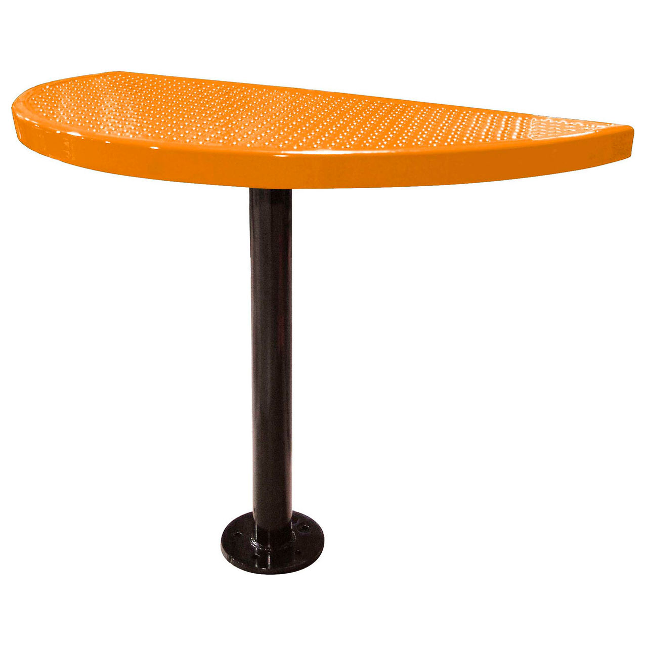 Semi-Circle Cafe Pedestal Table, Perforated Metal, Portable, 30"H, Orange