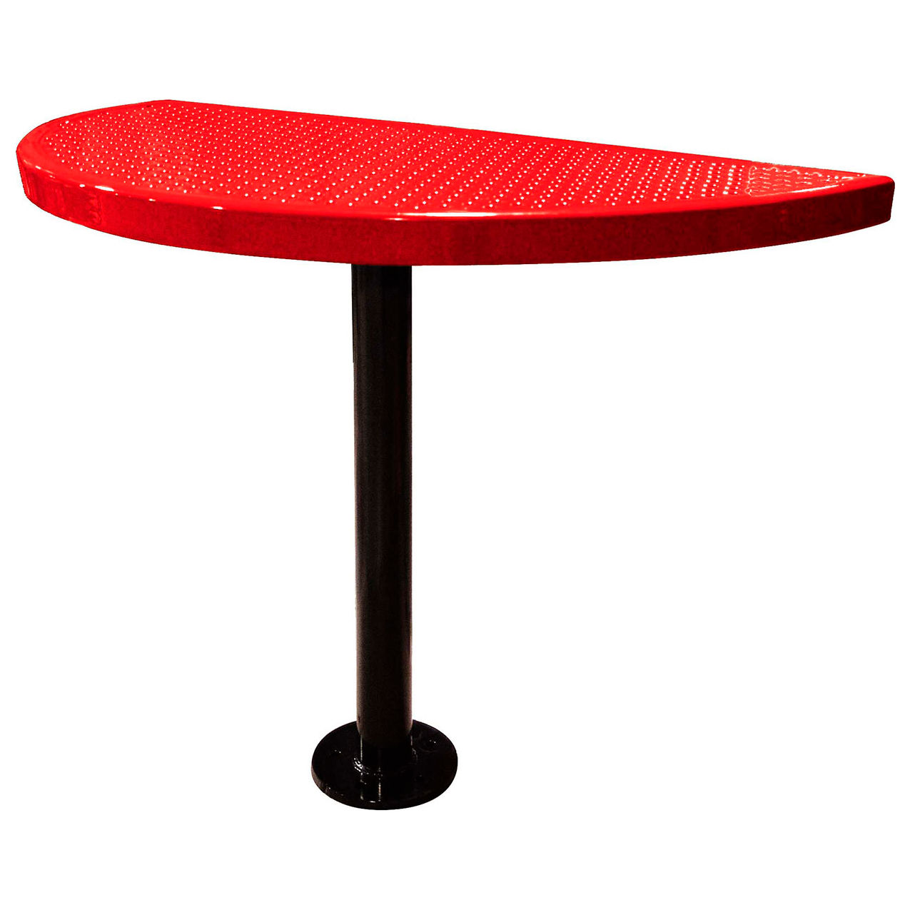 Semi-Circle Cafe Pedestal Table, Perforated Metal, Portable, 30"H, Red