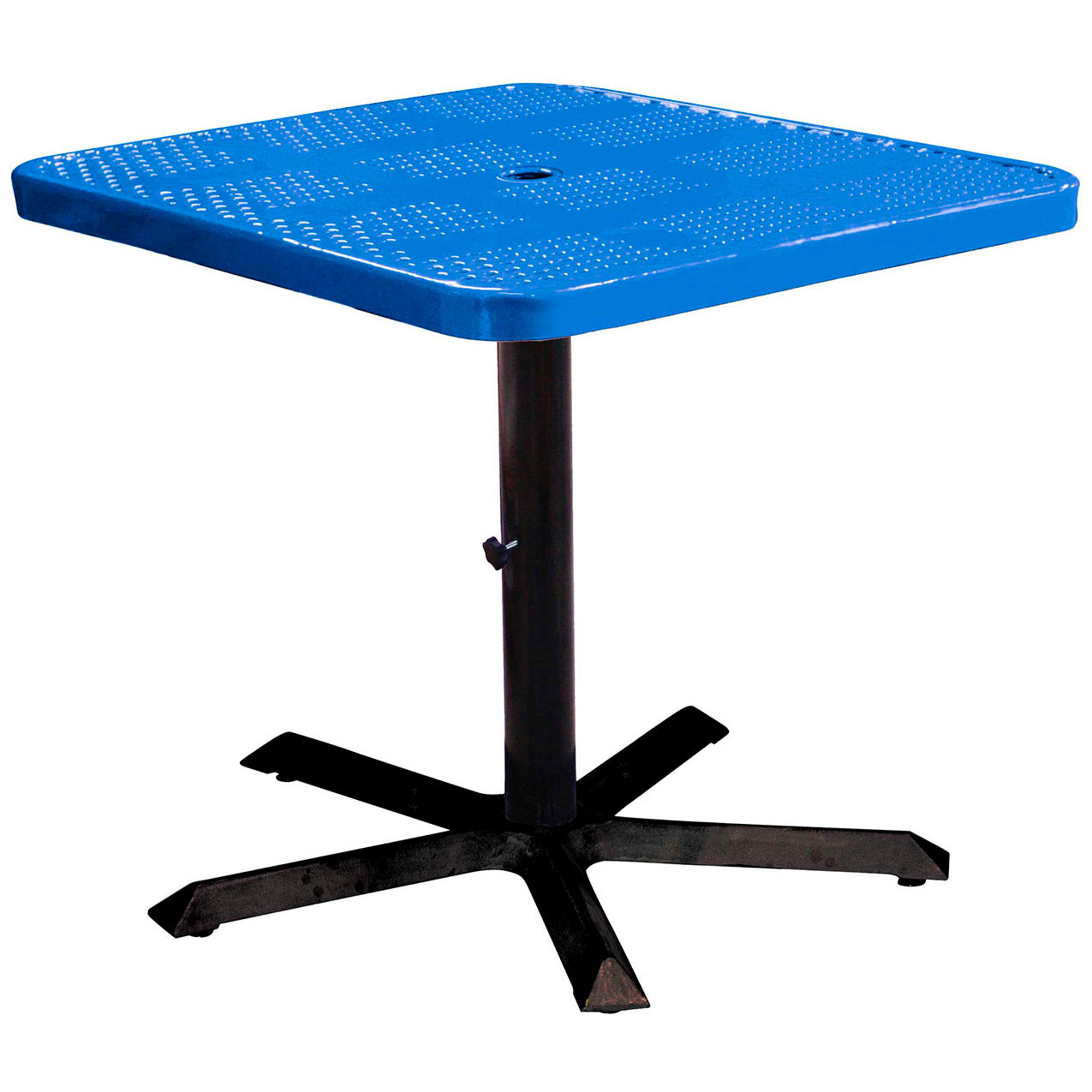 36" Square Pedestal Table, Perforated Metal Portable, 30"H, Blue