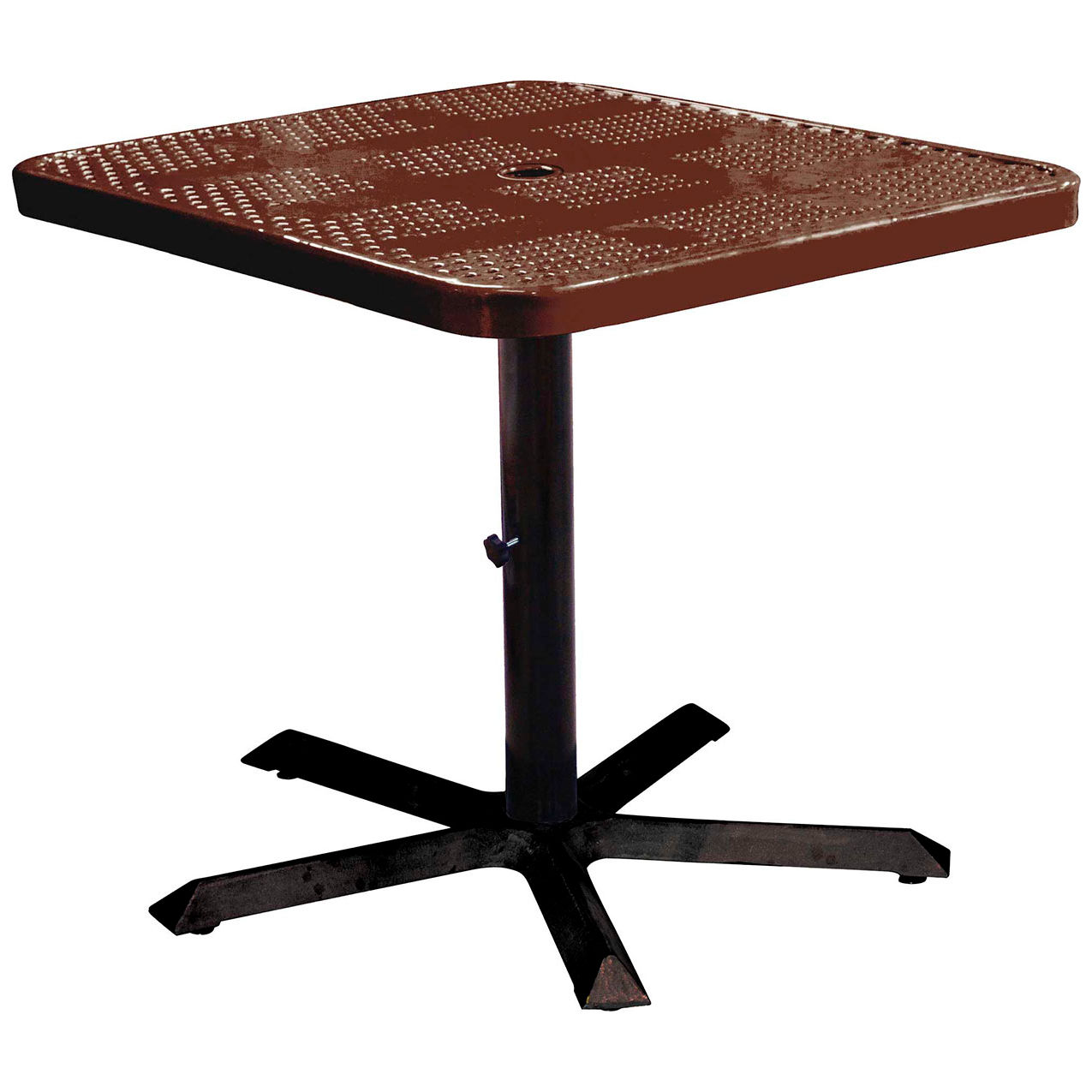 36" Square Pedestal Table, Perforated Metal Portable, 30"H, Brown
