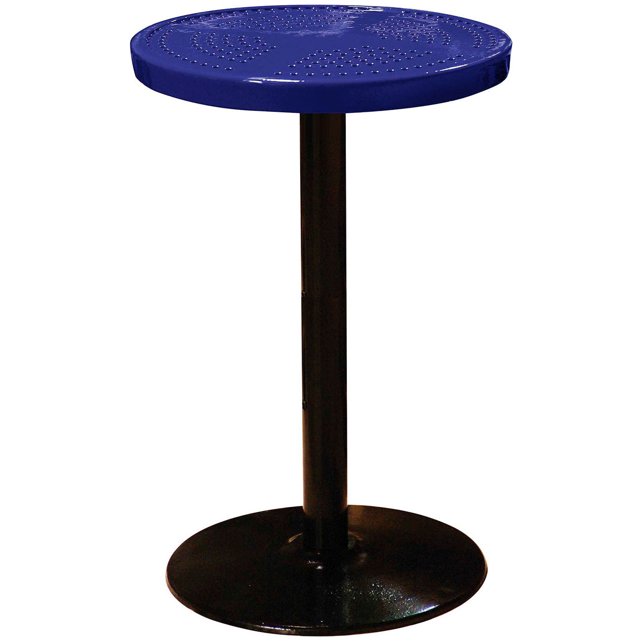 24" Round Bar Height Pedestal Table, Perforated Metal, Portable, 40"H, Navy